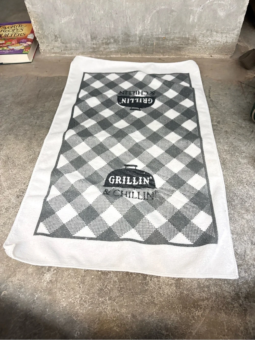 Grillin' & Chillin' Gray/White Buffalo Plaid Tea Towel 100% Polyester